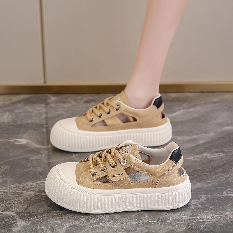 Stepping On Shit Thick-soled Sandals Women's 2025 New Summer Comfortable Bag Head Hollow White Shoes Flat-soled Sports Shoes Board Shoes