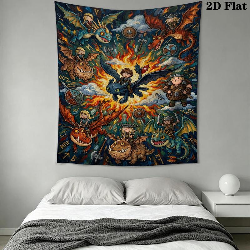 How to Train Your Dragon Wall Tapestry Aesthetic Wall Hanging Printed Fabric Blanket Decorative Tapestries for Bedroom Living Room Home Decor