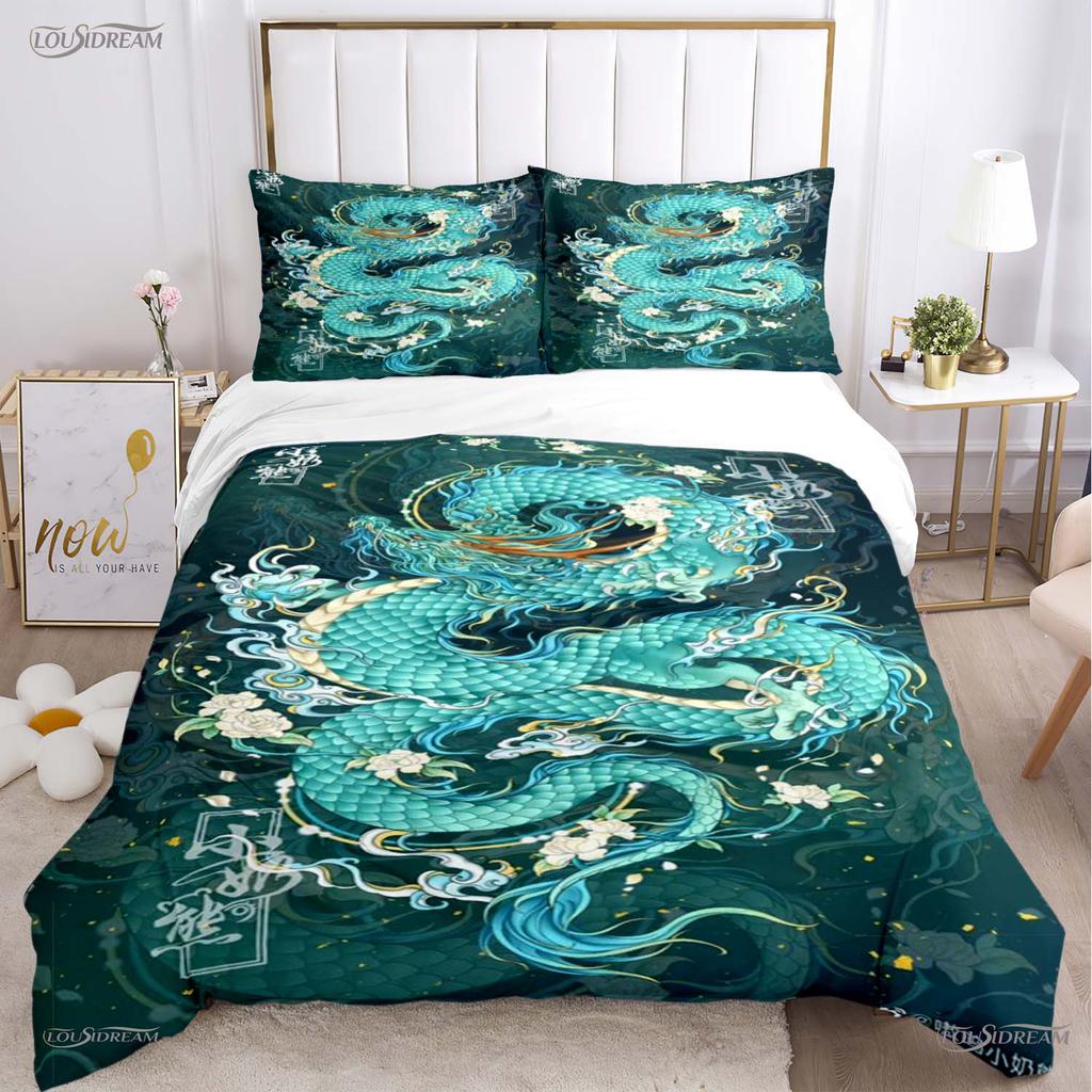 Fashion Dragon and Tiger Battle All Season Duvet Cover Bedding Sets Soft Quilt Cover and Pillowcases Single/Double/Queen/King