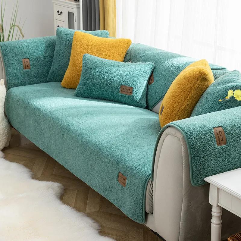 Подушка для дивана Winter Lamb Plush, утолщенная подушка для сиденья, полотенце для дивана, нескользящий коврик, современный чехол для углового дивана L, декор для гостиной и дома