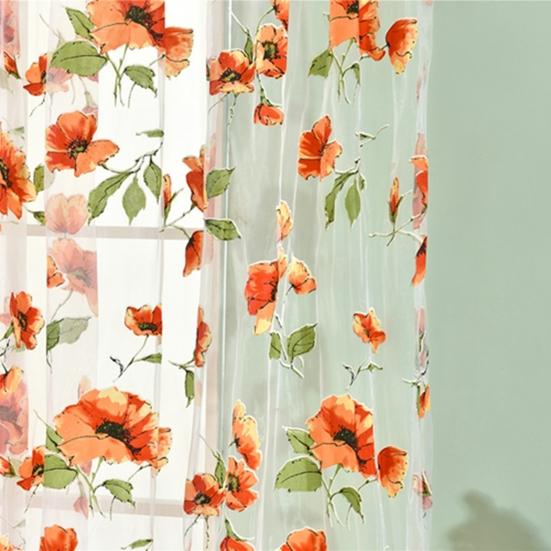 Romantic Bedroom Window Flower Pattern Sheer Curtain Drape Room Divider Home Decor