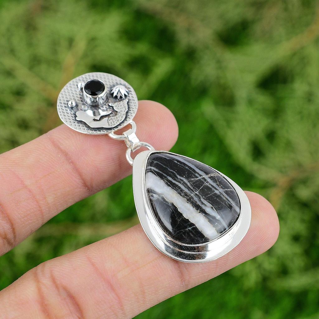 Zebra Jasper Gemstone Black Onyx 925 Sterling Silver New Mermaid Pendant Jewelry