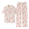 Комплект пижамы IDOHEMO Tencel с блузкой и брюками с цветочным принтом размера XXL для женщин, свободного кроя с открытой передней частью, с принтом, удобный, дышащий, антибактериальный,