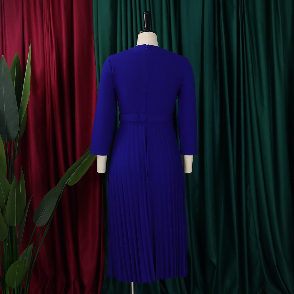 YYFS Women's Fashion Spring Fall Solid Color Print 3/4 Sleeves V-Neck High Waist Casual Dresses