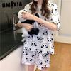 Cute Panda Pajamas for Women In Summer, Short Sleeves and Shorts, Large-sized and Thin Summer Casual Home Wear Set