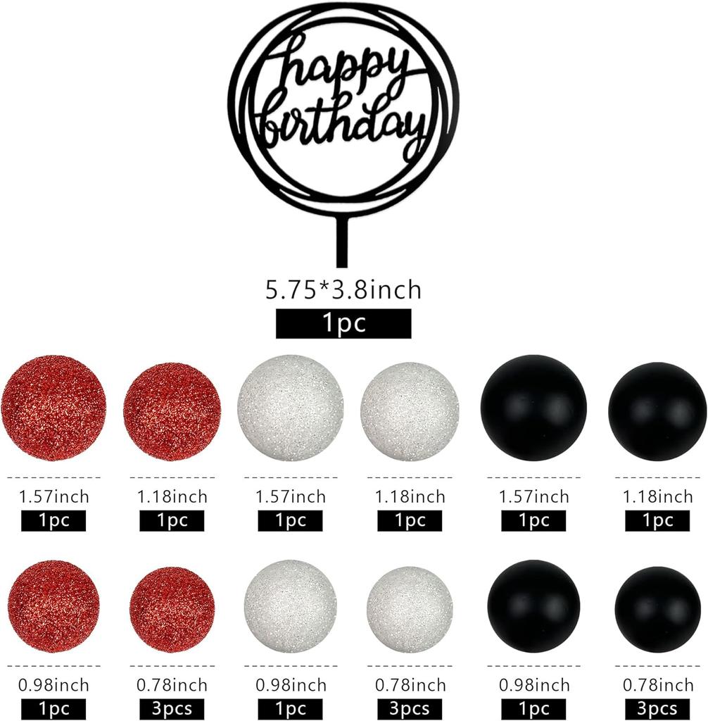 Black Red White Ball Cake Toppers Boho Cake Decorations for Baby Shower Girl Happy Birthday Party Mouse Cake Decoration Supplies