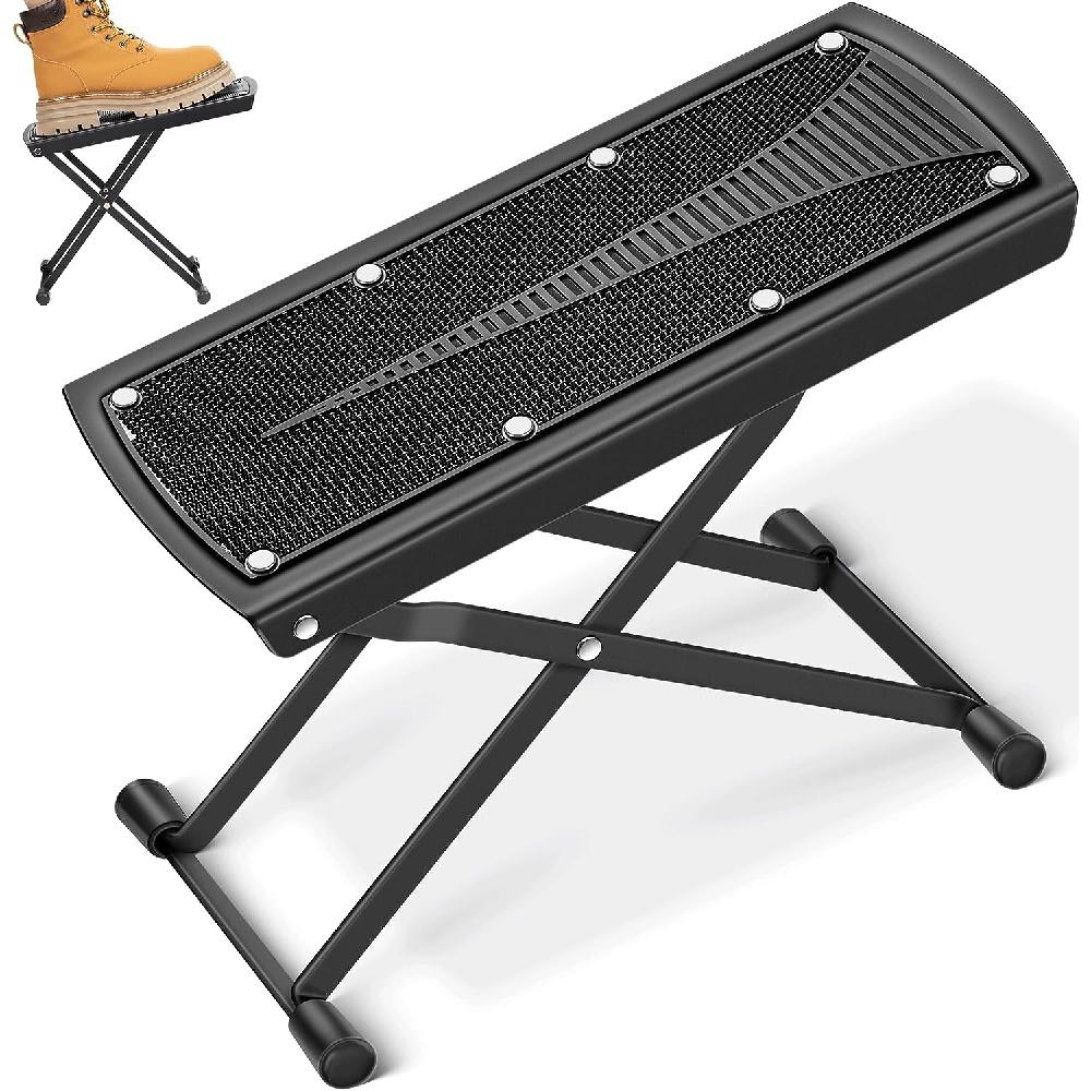 Guitar Foot Stool 6 Position Height Guitar Foot Rest Folding Extra Stable Foot Rest Stool with Rubber Feet and Non-Slip Rubber Pad