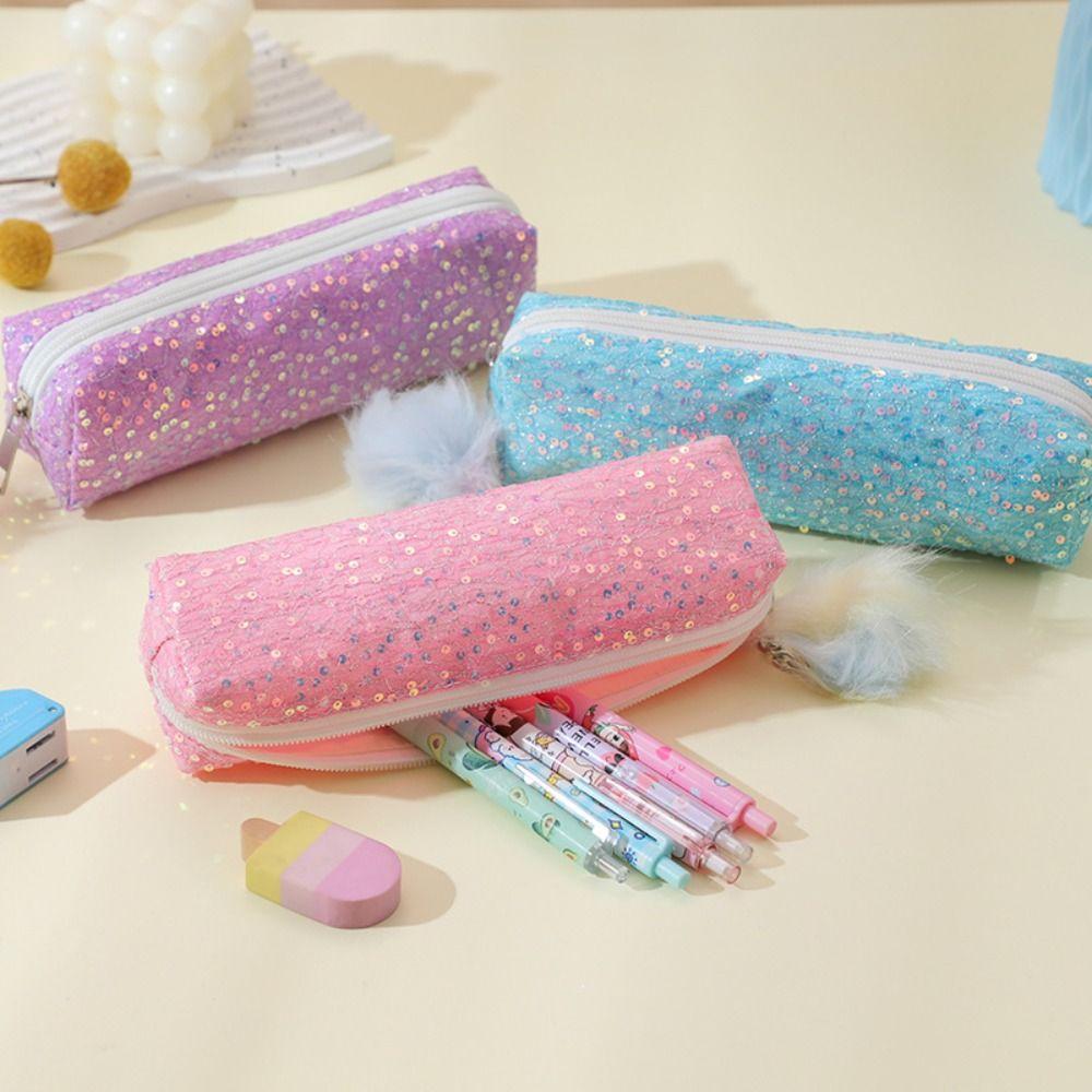 Large Capacity Sparkle Pen Bag Glitter Cosmetic Organizer Portable Pencil Storage Case Universal