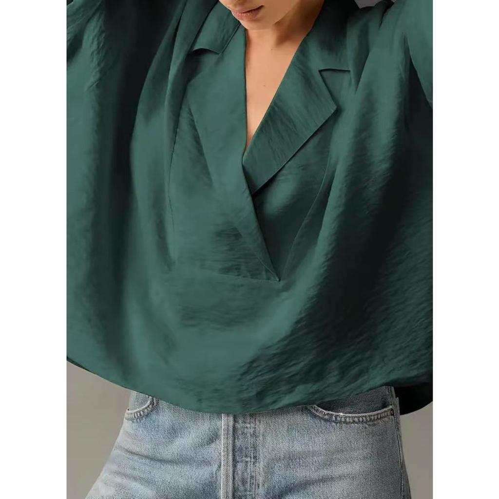 Women's, Summer New Style, Short Sleeved, Lapel, Casual, Loose Fit, Top, Solid Color Shirt