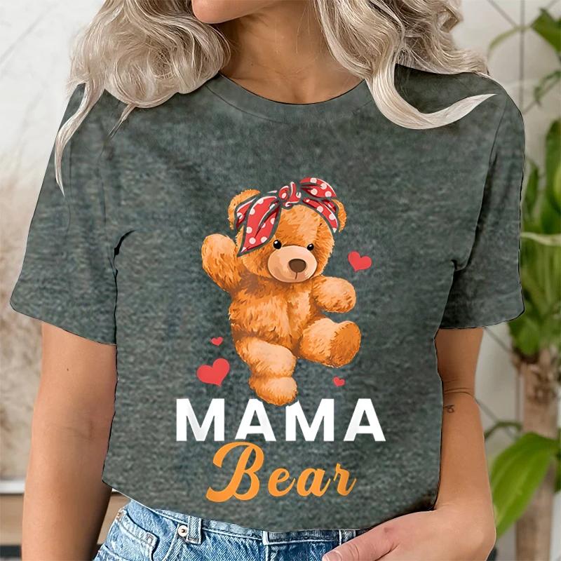Teddy Mama Bear Graphic T Shirts Unisex Cartoon Bear Lover Graphic Tee Cute Teddy Mom Printed Unisex Tshirt Cartoon Classic Tops