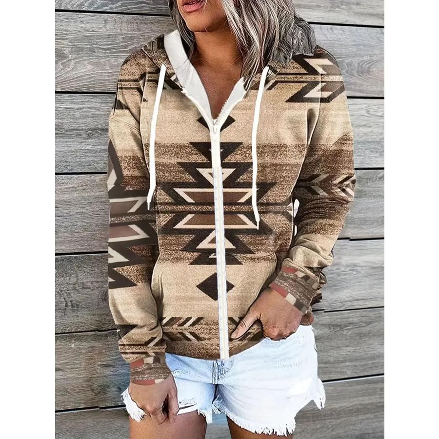 Winter Printed Hooded Sweatshirt Sportwear Coat for Women Zipper Down 3D Pocket Hoodies Autumn Women's Clothing
