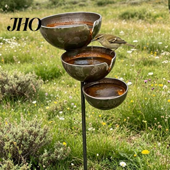 Кормушка для насекомых Садовый аксессуар Металлическая поилка для птиц Деревенская Винтажная Стойка-уловитель дождя с 3-уровневыми наружными декоративными чашами Пчелиная станция для полива для