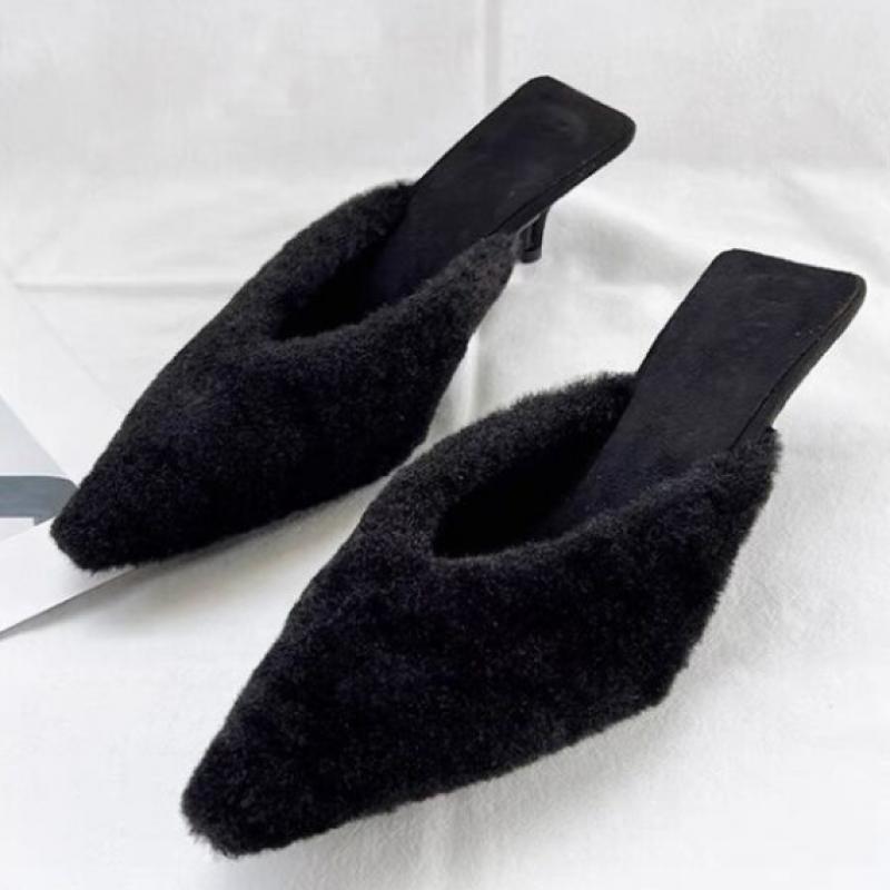 New ArrivalS Open Run Women S Mugette Bloper Kitten Heel Fur ShoeS Pointed Toe