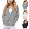 Boys Girls Children's Zip Up Hoodie Loose Solid Color Hooded Sports Shirt Sweatshirt Jacket Coats With Pocket