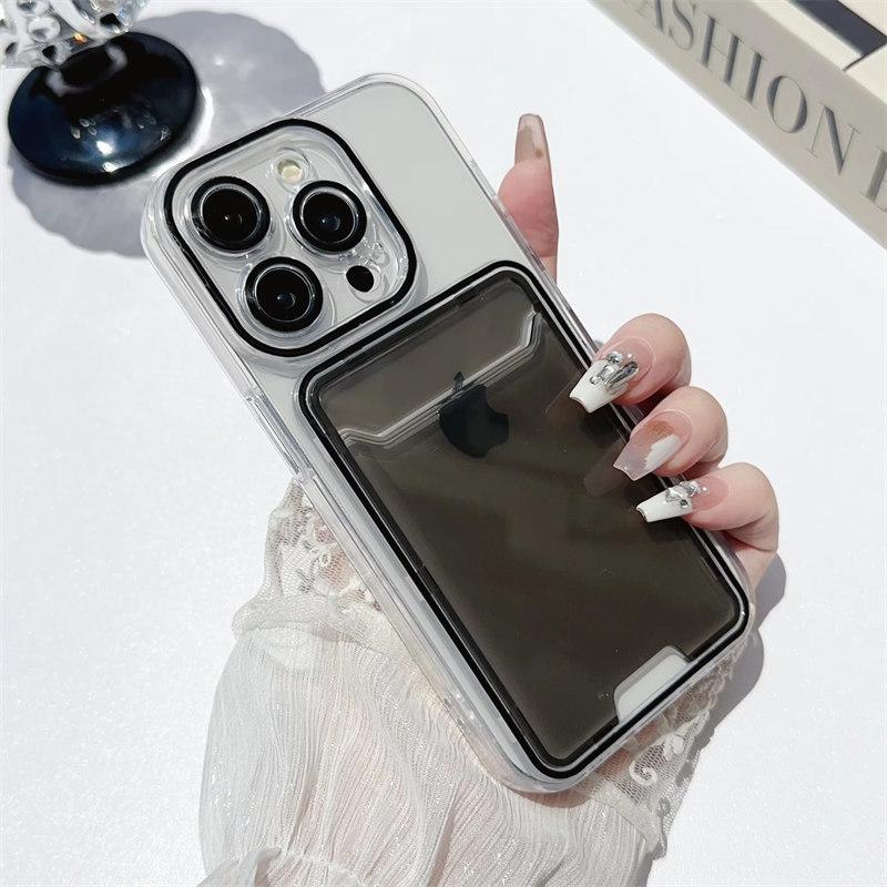 Роскошный кошелек-картхолдер, прозрачный чехол для iPhone17 16 15 14 Plus 13 12 11 Pro Max, отделение для фото, мягкий силиконовый противоударный чехол