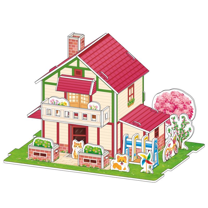 Cartoon Three-Dimensional Puzzle Children's Handmade DIY Toys Paper Card Villa Building Model Desktop Decoration