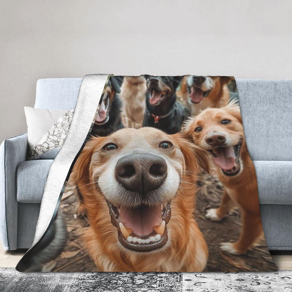 Funny Dog Selfie Flannel Blanket Winter Super Soft Throw Blanket for Girls Boys Outdoor Comfortable Bedspread Sofa Bed Cover