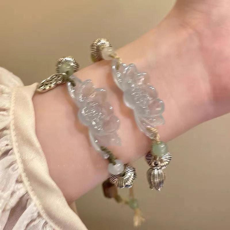 Alloy Plated Stylish Lotus Pull Bracelet For Women Geometric Design Retro Ethnic