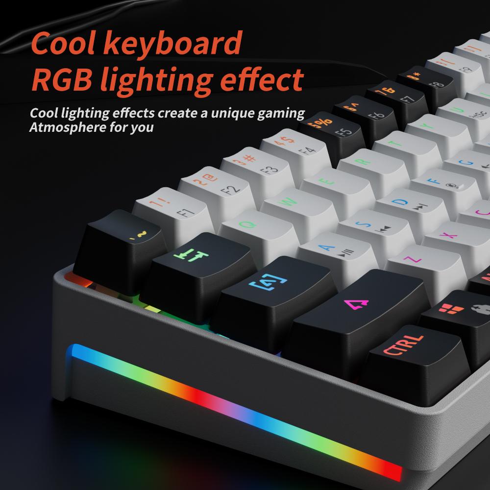 Механическая клавиатура MK61 USB Gaming с красным переключателем и RGB-подсветкой, с возможностью горячей замены, 61 клавиша, проводная, съемный кабель
