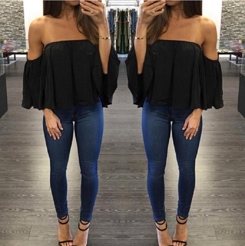 Premium Quality Fashion Women's Summer Off Shoulder Long Sleeve Casual Blouse