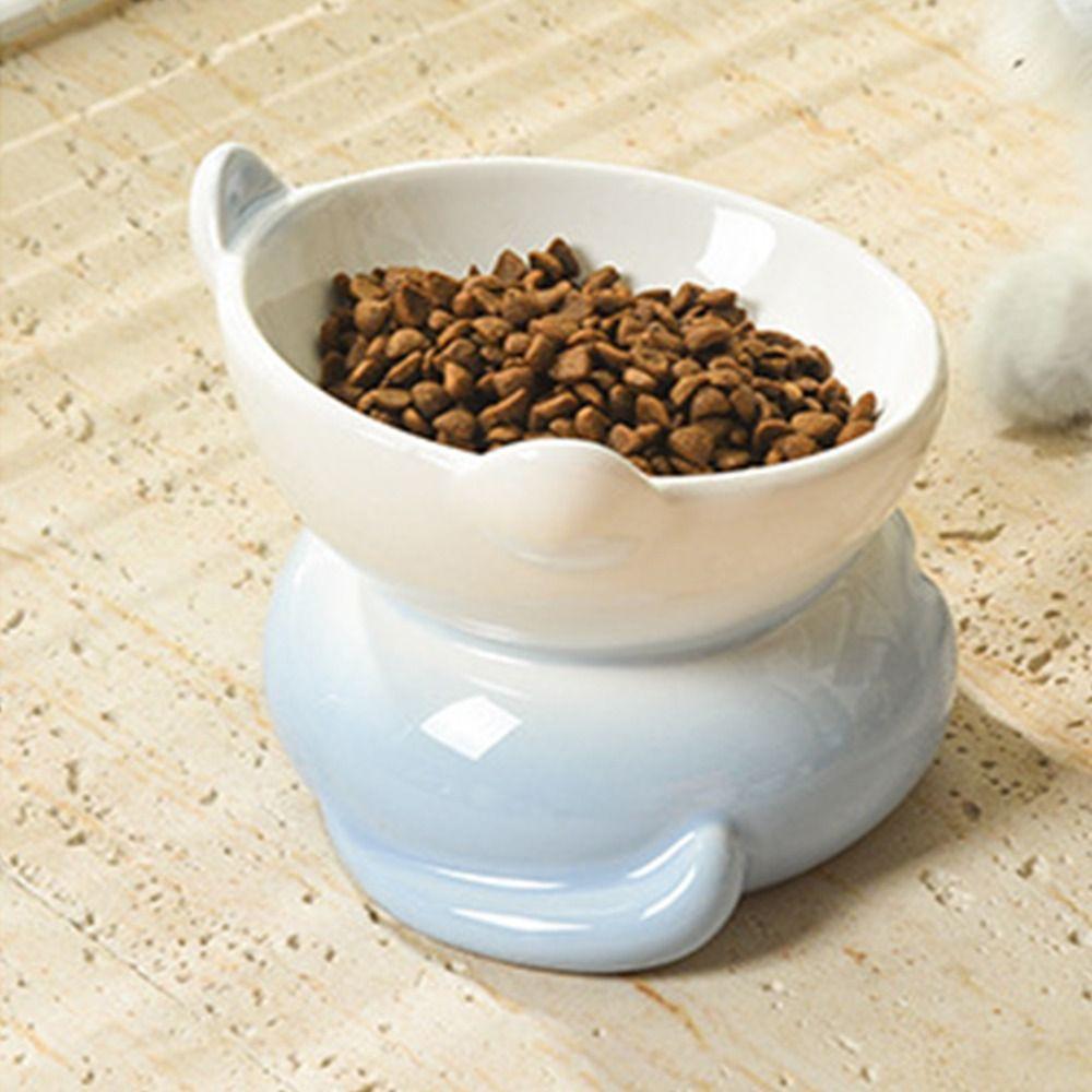 Керамическая Миска для Кошки Милая Наклонный Ротик Миска для Кормления Собаки Многоцелевая Анти-опрокидывание Поилка для Животных Защита Шеи