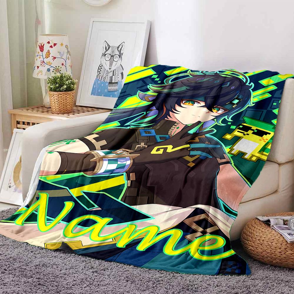Customiz Name Personality Genshin Impact characters Blanket Soft &Warm Sofa Office Bed Travel Lunch Break Blanket, Gift Suitable All Seasons