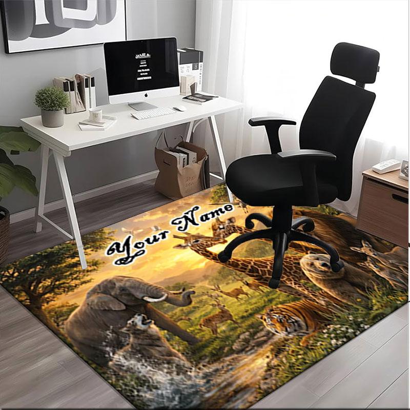 1 шт. Индивидуальное имя "Jungle Safari Dreamscape" Тема Коврик для пола Идеально подходит для гостиной, игровых комнат, офиса, спальни, Коврик для пола Игривый дизайн