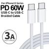 Usb C To Type C Fast Charging PD 60W Mobile Phone Date Cable For Iphone 16 15 Android Samsun Huawei Type C Braided Charger Cable