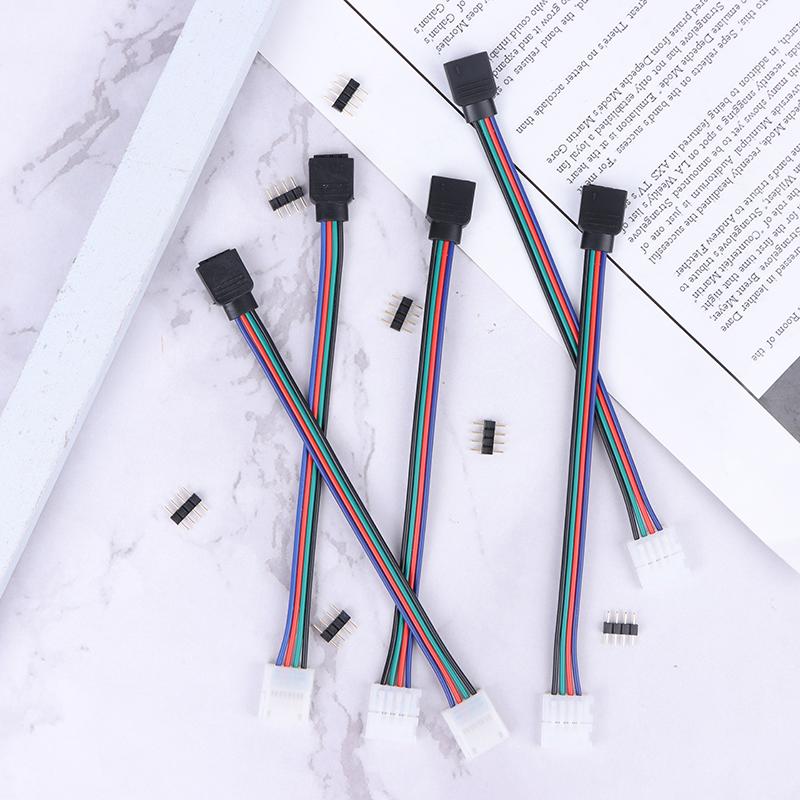 5Pcs 5050 Led Rgb Strip Light Connector 4 Pin Conductor Strip To Controller Jumper Solderless Clip On Pigtail Power Adapter