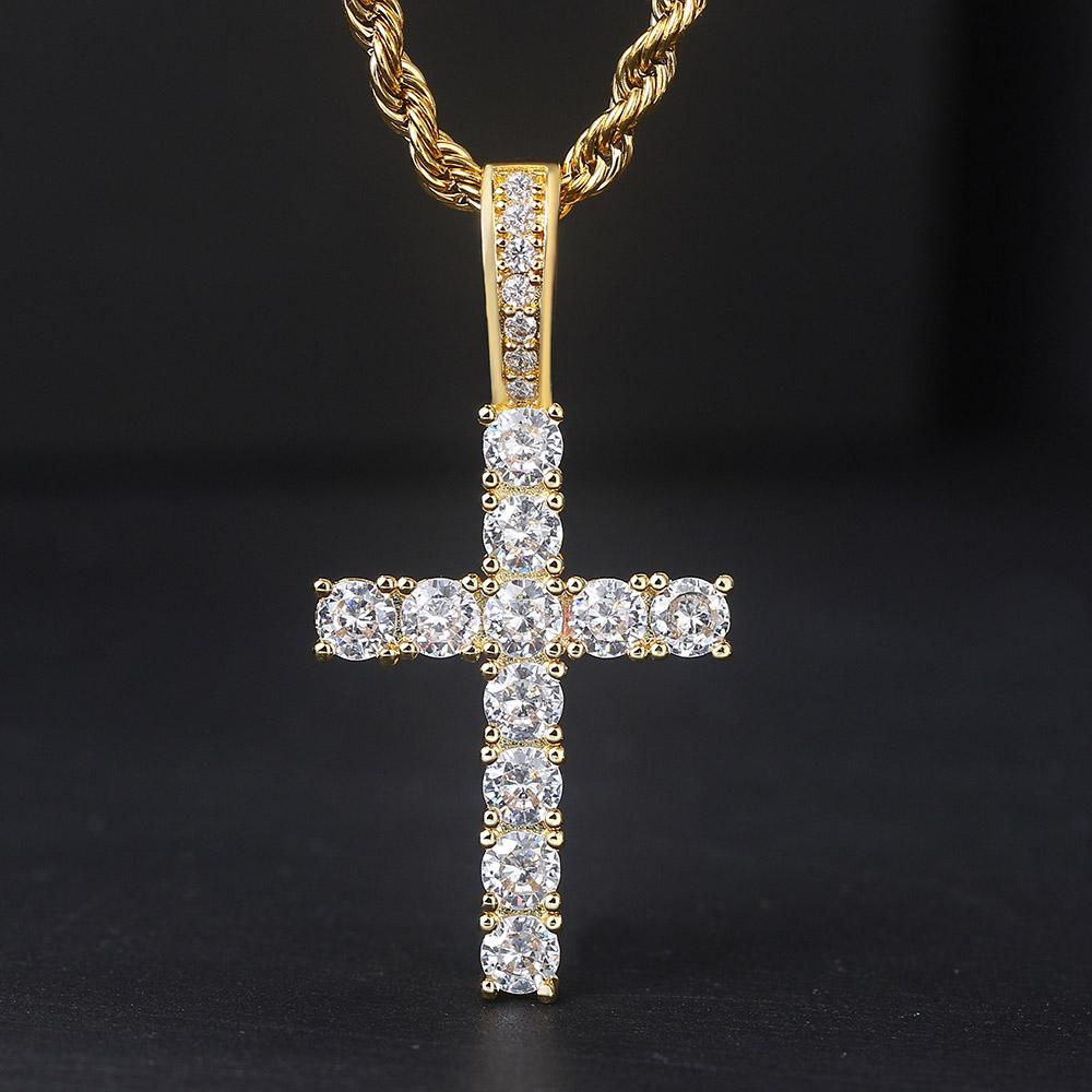 4/5mm Iced Out CZ Cross Pendant Necklaces for Women Men Punk Hiphop Rope Stainless Steel Chain on Neck Rapper Jewelry