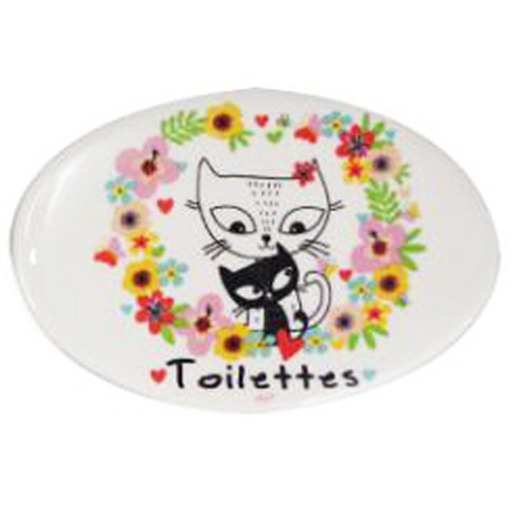Les Trésors De Lily [R6765] - Multicolored 'Cats' Ceramic Door Plaque (Bathroom) - 12x8cm
