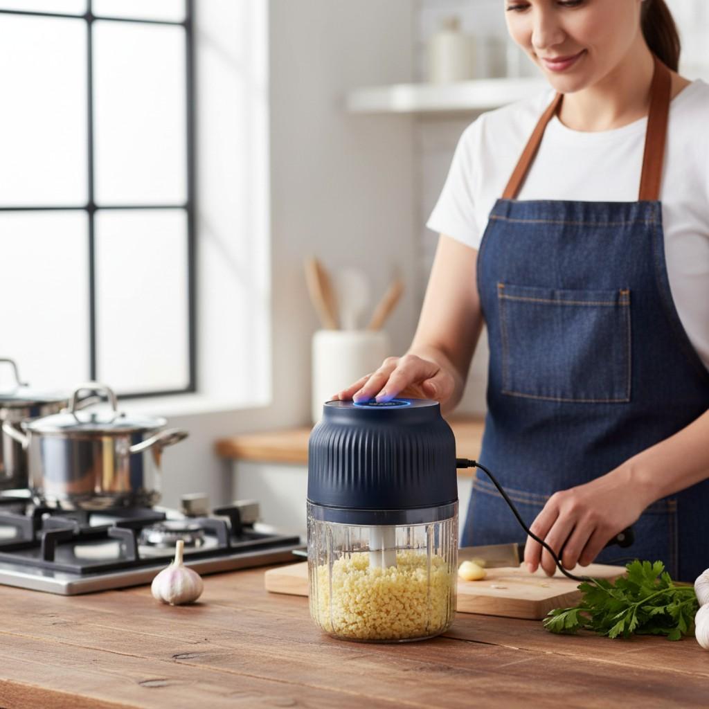 300 ml Mini Wireless Electric Garlic Muster Whitee [PP Cup   Cyclone Four Blades]