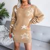 Women's Fall/winter Line-neck Off-the-shoulder Casual Knitted Sweater Dress