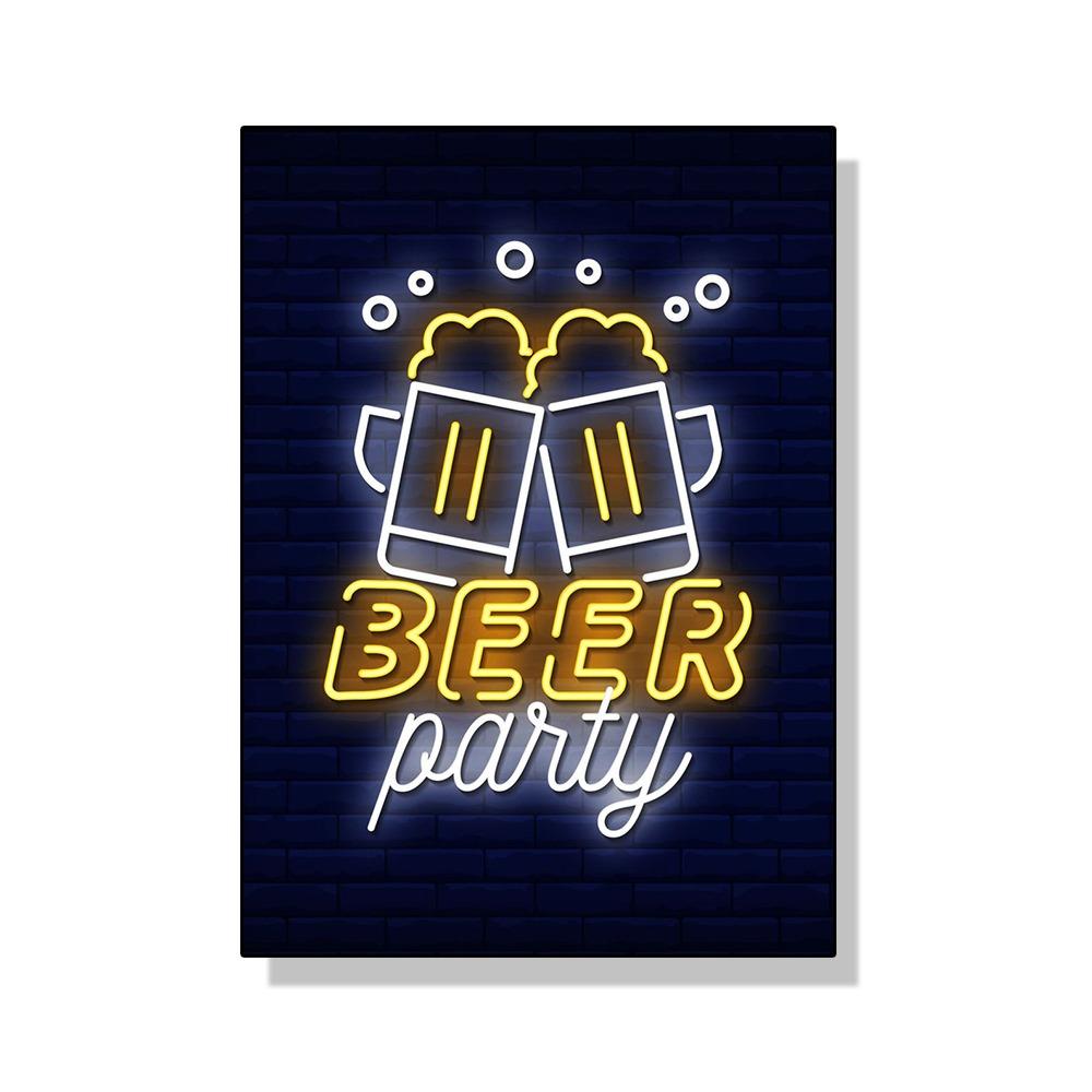Неоновый эффект Пиво Happy Hour Паб Плакат Печать Холст Картина Настенная картина Для Бара Гостиная Домашнее украшение БЕЗ СВЕТОДИОДОВ