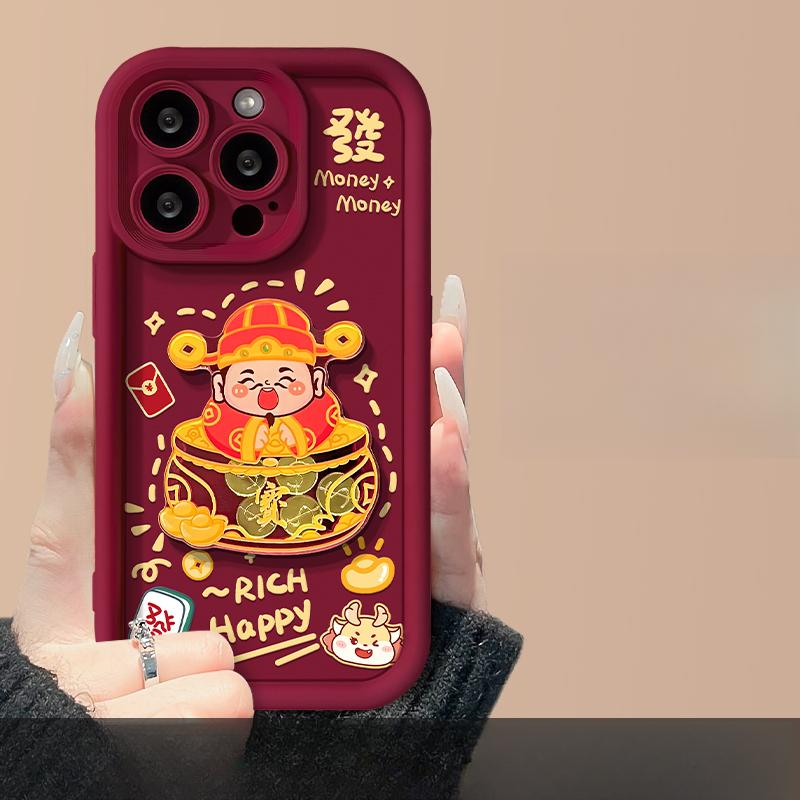 Applicable To Apple 15 Mobile Phone Case IPhone 13/14promax God of Wealth Doll Lanyard 12/11 Frosted Silicone XR