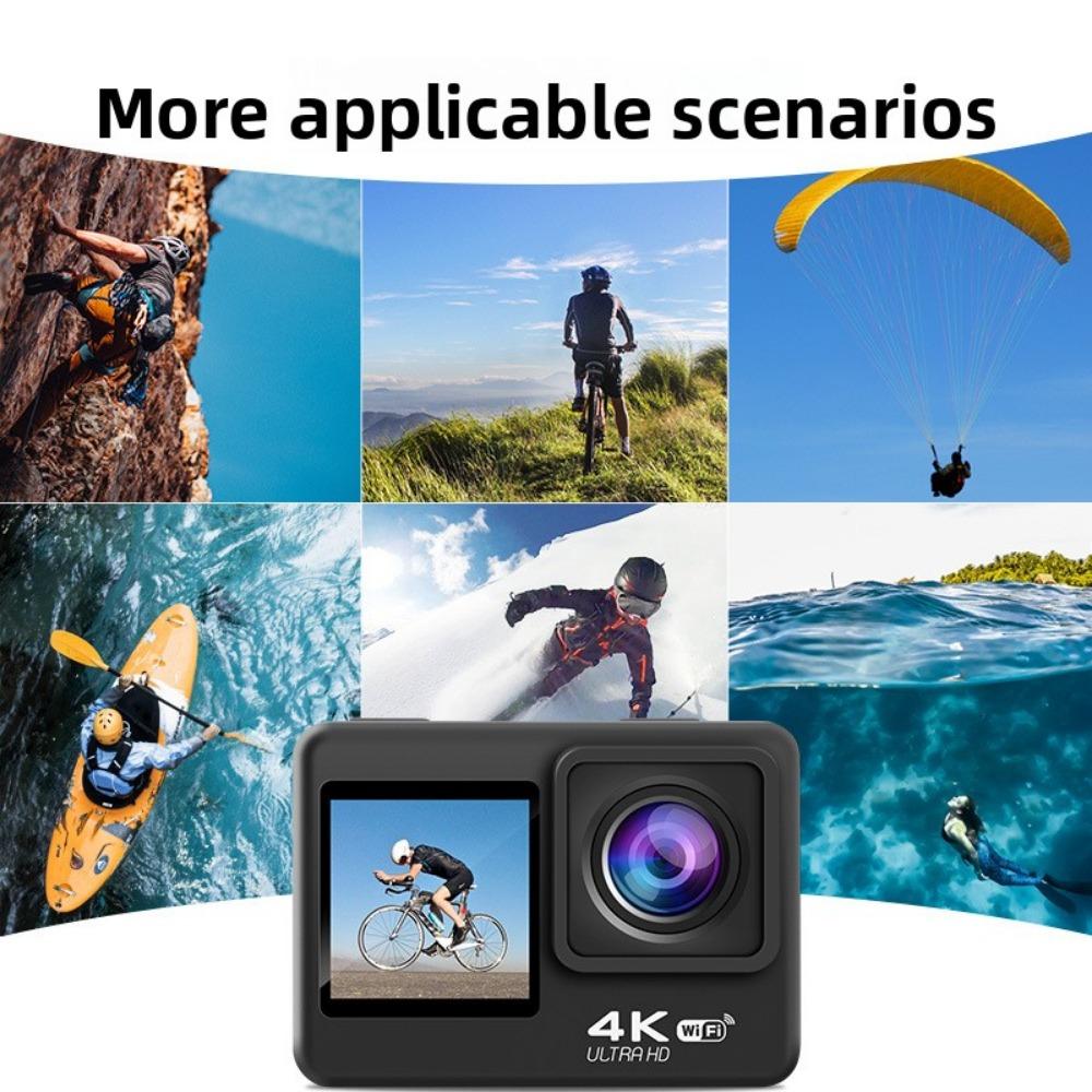 4K Спортивная камера Водонепроницаемая Высокое разрешение Двойной экран Wi-Fi Пульт дистанционного управления Уличная съемка Велоспорт Лыжи Подводная камера