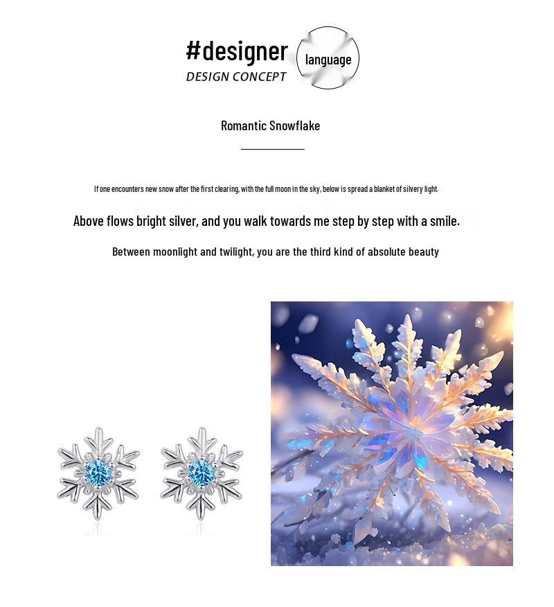 S925 Sterling Silver Blue Zircon Snowflake Stud Earrings - Versatile & Elegant Women's Christmas Jewelry