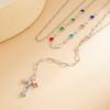 Fashionable Light Luxury Jesus Cross Pendant Necklace Set For Women Trendy Colorful Crystal Chain Choker Christian Jewelry Gift