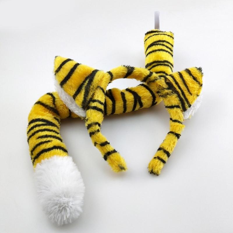 Tiger Costume Set Tiger Ears Headband Tail for Halloween Christmas Birthday Party Dress Up Props Animal Cosplay Costumes