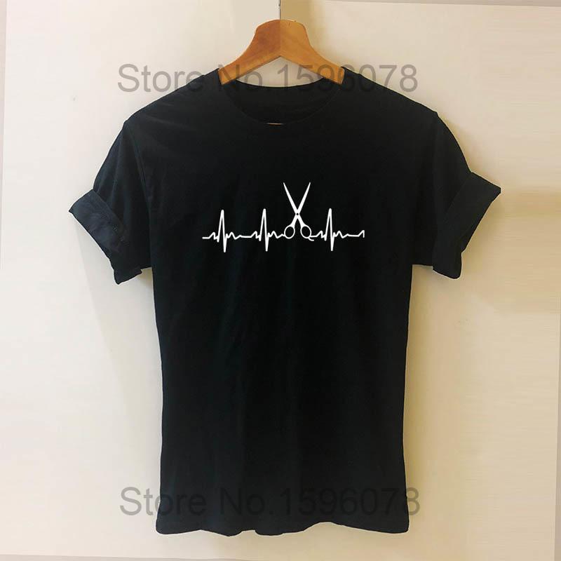 Barber Weapons T Shirt Women Short Sleeve O-Neck Cotton Heartbeat of Hairdresser T-shirt Girls Woman Scissors Clothing Tops