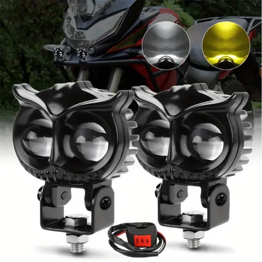 2PCS 8000LM Motorcycle LED Auxiliary Headlights With Control Switch Dual Color ATV Scooter Driving For Racer Spotlight
