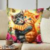 1pc Cat Throw Pillow Cover Cartoon Cat Flower Design Polyester Pillowcase, Cushion Cover for Home Couch Bed Living Room Sofa