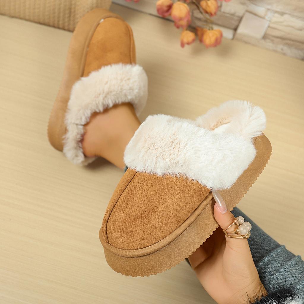 Fashion Casual Thicken Bottom Suede Snow Boots Women 2025 Winter Short Plush Non Slip Winter Outdoor Slippers Warm Faux Fur Shoes