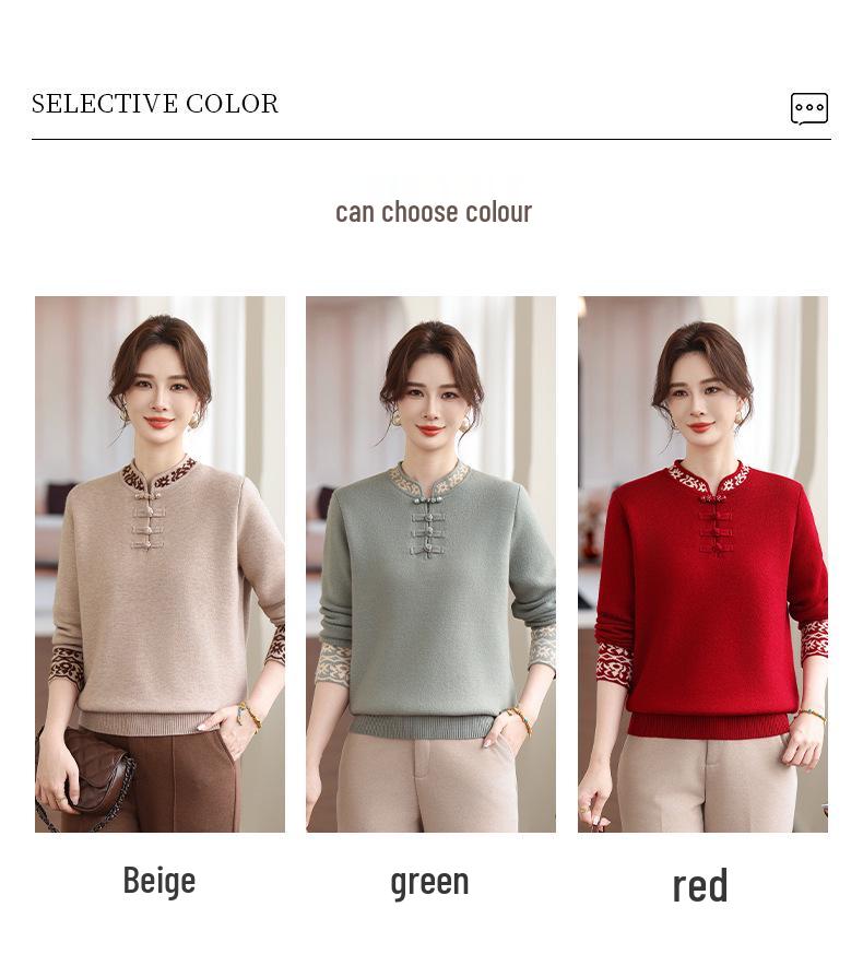 Year of the Rat Red Velvet Sweater for Mid-Aged and Elderly Women - Chinese Style Warm Winter Clothing