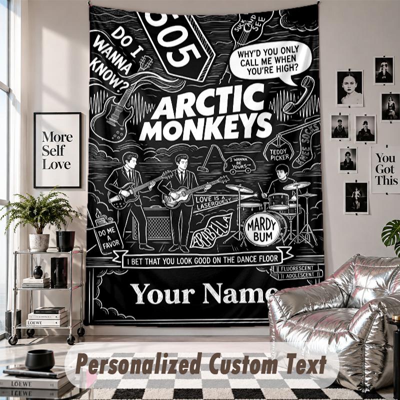 Wall Hanging Tapestry With Custom Name & Text, Arctic Monkeys Decorative Tapestry For Bedroom