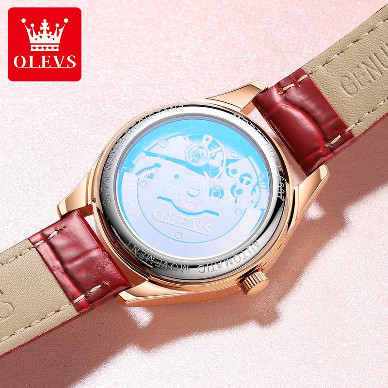 OLEVS Часы Автоматические Механические Часы Кожаные Водонепроницаемые Женские Часы Женские Часы