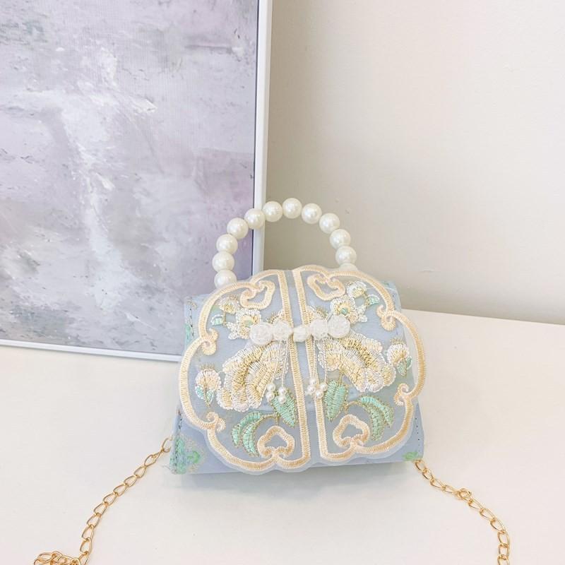 Embroidered Pearl Lace Chain Childrens Crossbody Bag Suitable Daily For