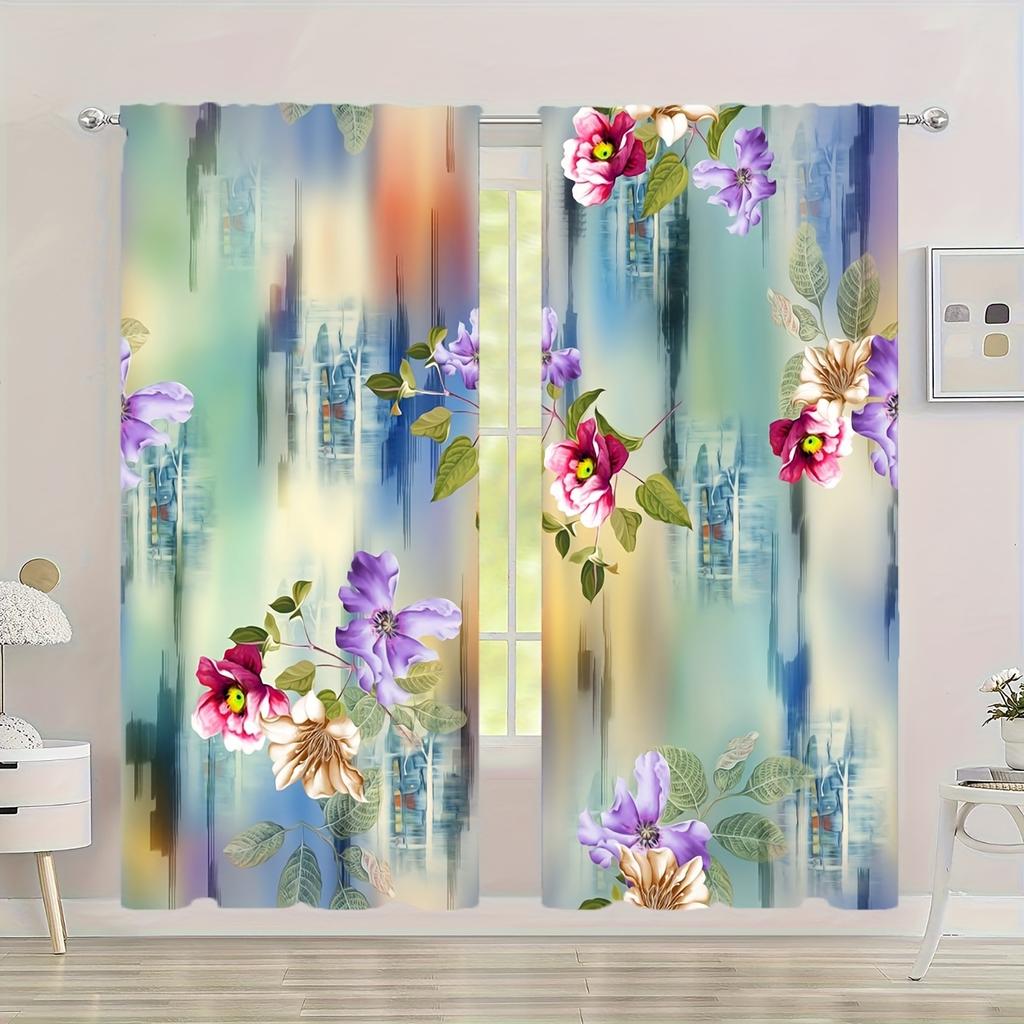 2 шт. Современные листовидные цветочные принты светофильтрующие шторы панели устойчивые к УФ-излучению легкие в уходе прозрачные шторы для спальни гостиной