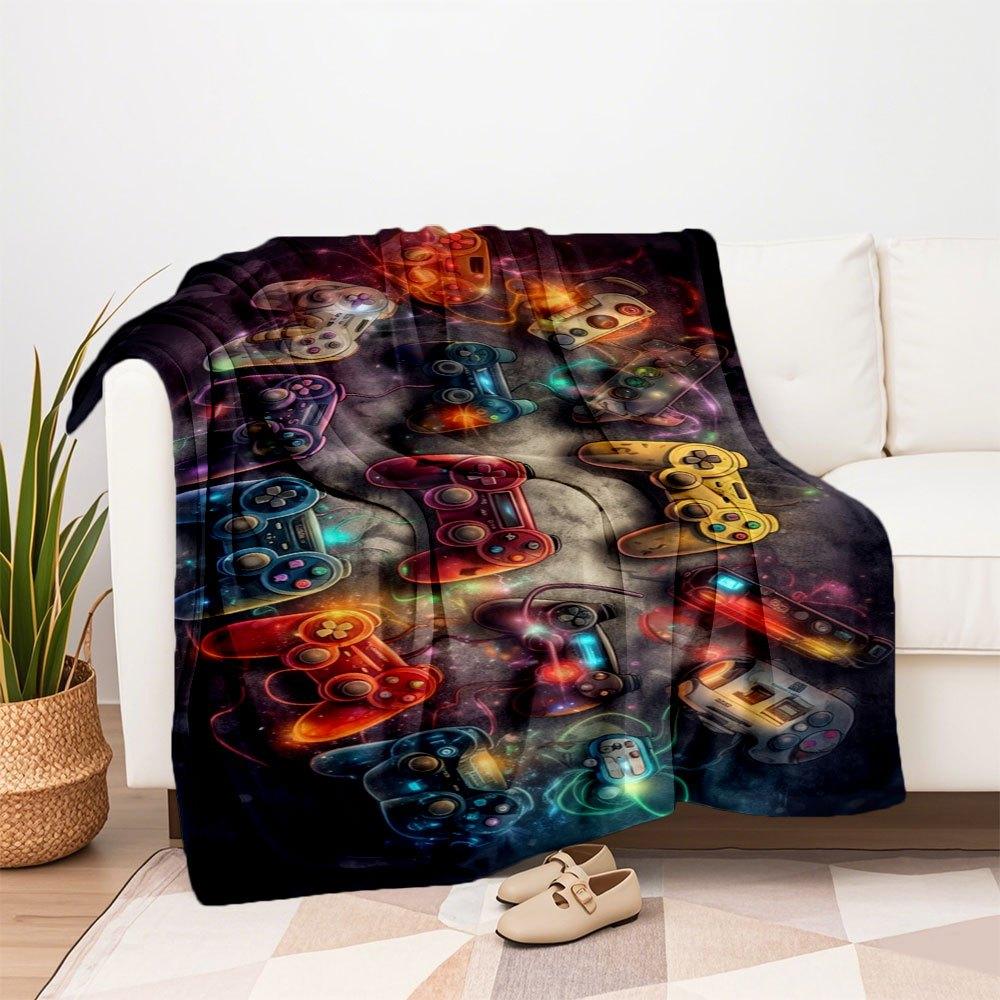"Vibrant Gaming Controllers Wall Art Decor"Blanket Flannel Throw Blanket for Sofa, Bed, Travel, Camping, Office, Couch, Chair, And Bed Gift