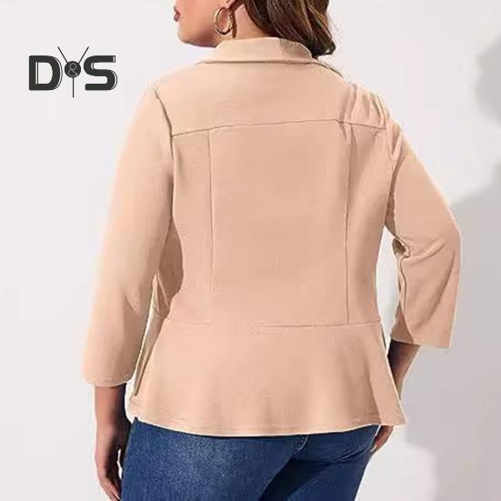 Женский пиджак больших размеров с лацканами, длинными рукавами, оборками и открытым передом, однотонный универсальный деловой пиджак